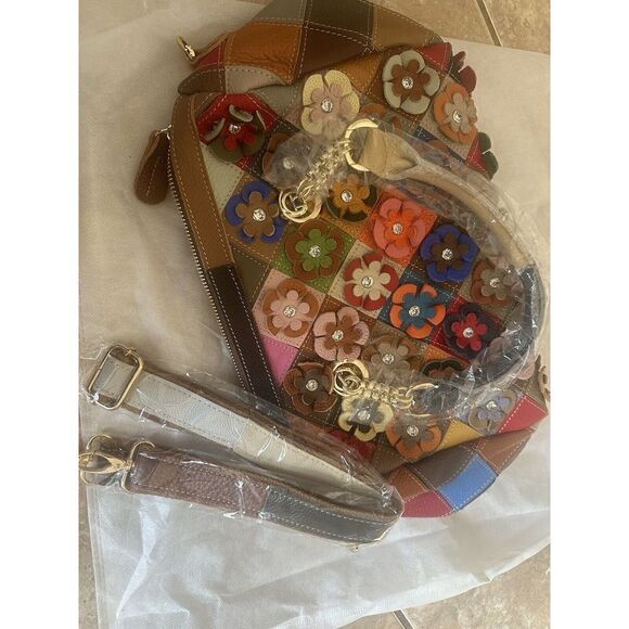 New Genuine Leather Multi Color Purse Satchel - Picture 6 of 10